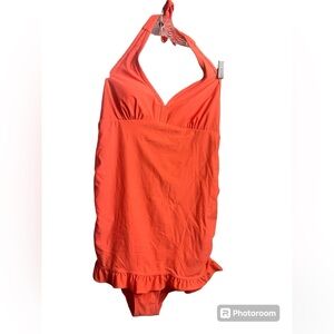 Jessica Simpson full coverage peach ruffled maternity swimsuit size medium